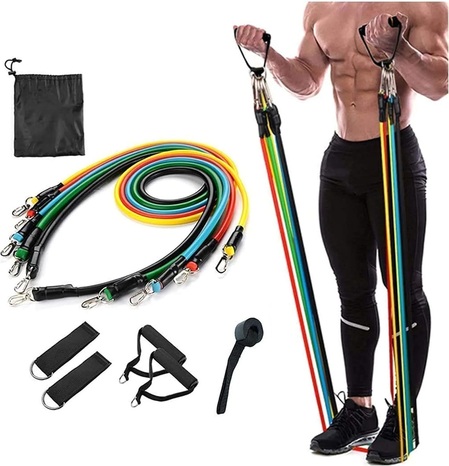 حبل التمرين الخماسي (Resistance Band Set – 11 Piece)