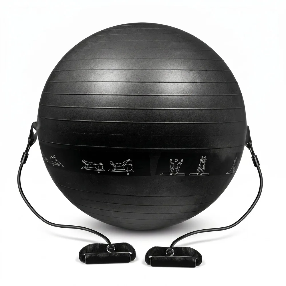 كرة اليوغا مع ممساك يد (Yoga Ball with Resistance Bands) – 65 سم