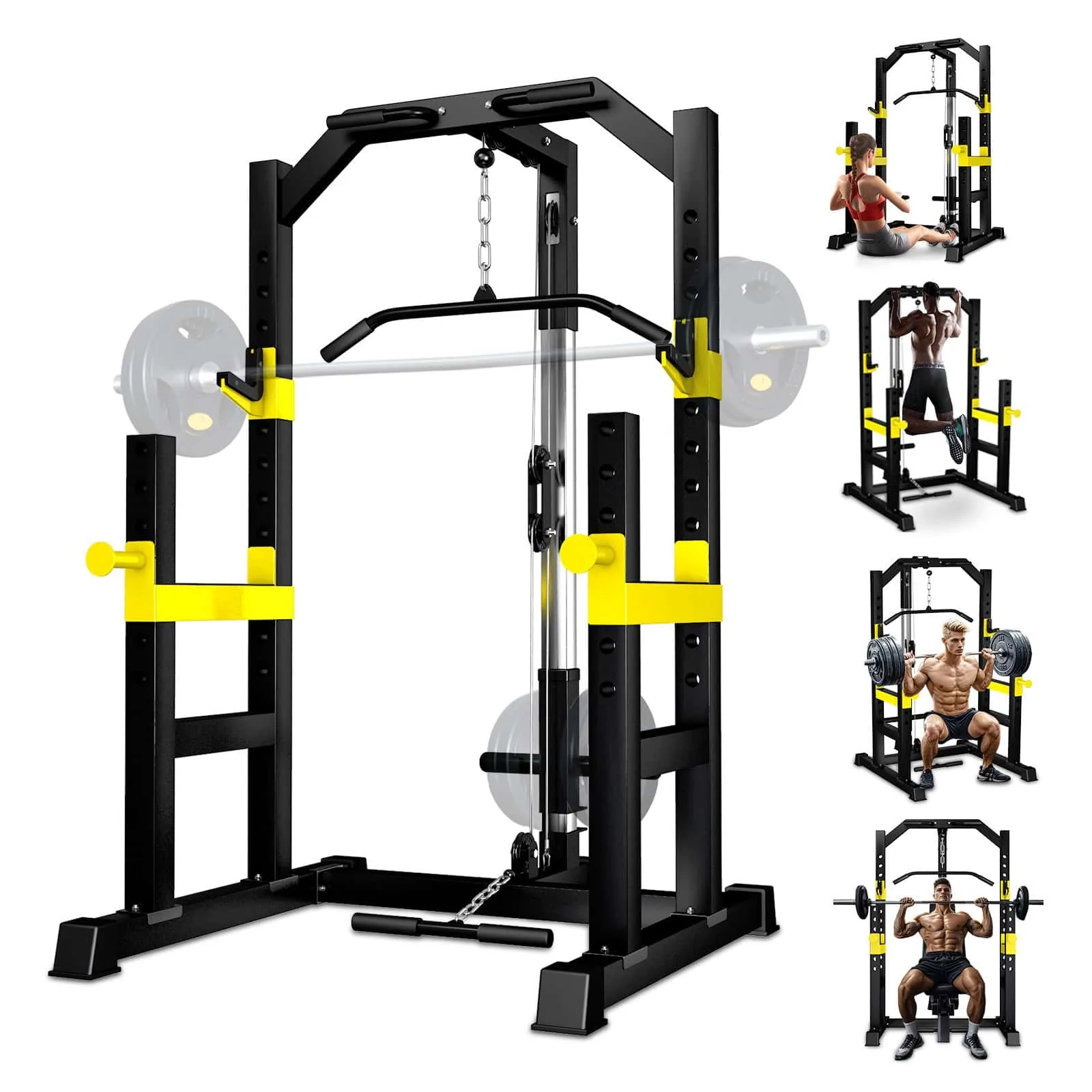 محطة السكوات الشاملة مع بكرة السحب (Power Cage with Lat Pulldown)