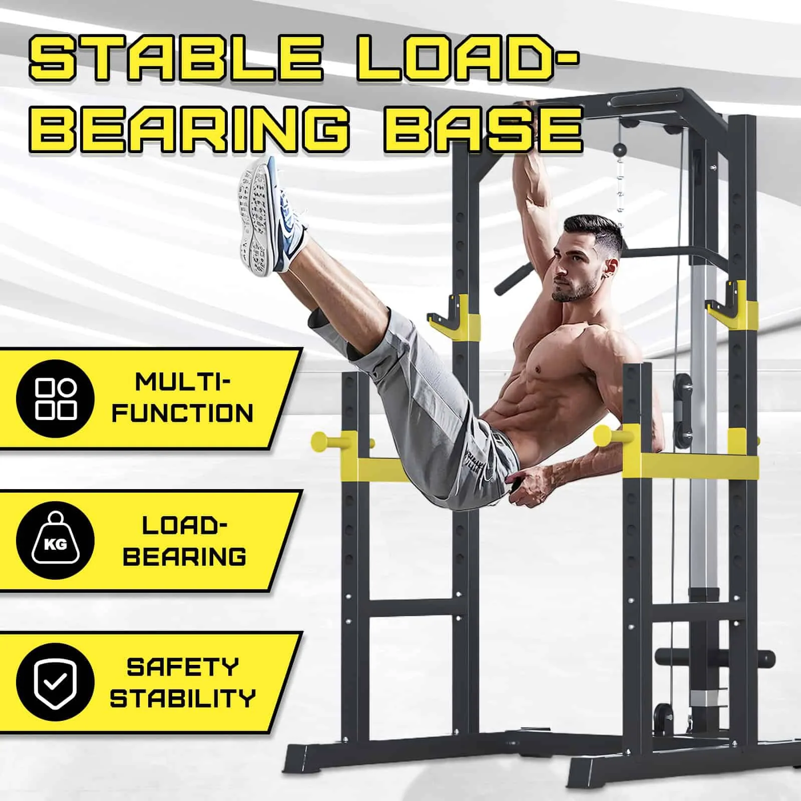 محطة السكوات الشاملة مع بكرة السحب (Power Cage with Lat Pulldown)